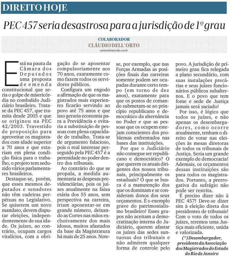 Artigo – “PEC 457 seria desastrosa para a jurisdição de 1º grau”