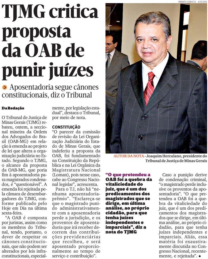 TJMG critica proposta da OAB de punir juízes