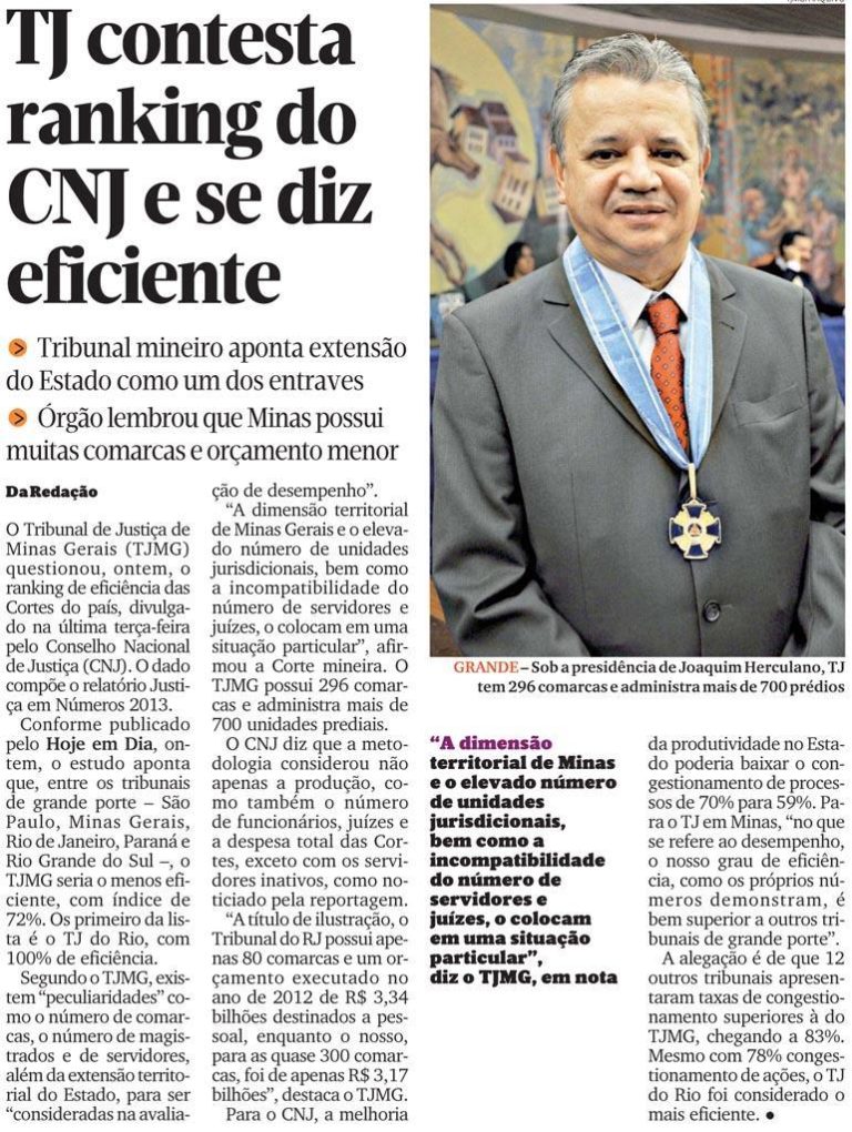 Hoje em Dia: TJMG contesta ranking do CNJ