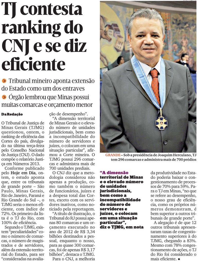 Hoje em Dia: TJMG contesta ranking do CNJ
