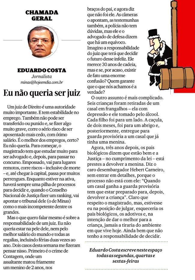 Em artigo, Eduardo Costa destaca missão social dos magistrados