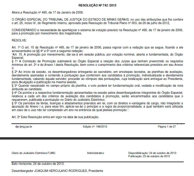 TJMG altera regras de votação para promoção por merecimento