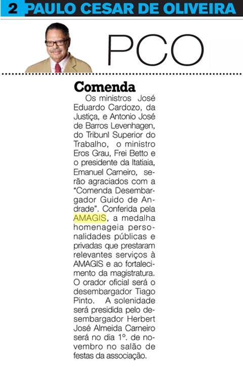 Medalha Guido de Andrade é destaque na coluna do PCO