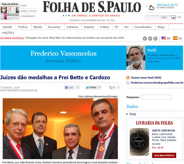 Site da Folha de S. Paulo divulga homenagens da Amagis