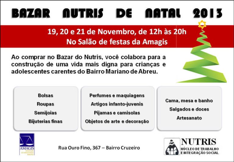 Bazar do Nutris acontecerá em novembro