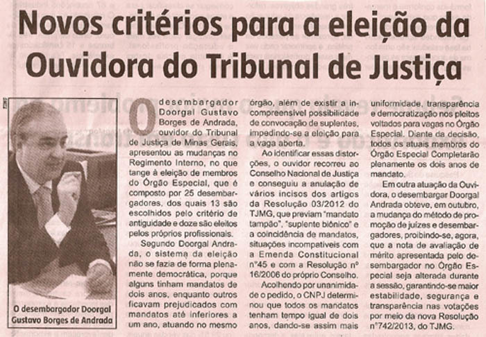 Jornal Edição do Brasil destaca trabalho do desembargador Doorgal Andrada