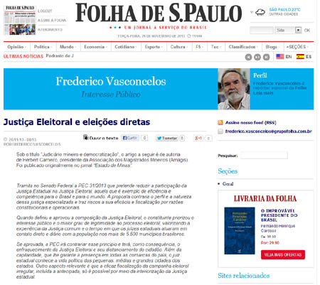 Artigo do presidente da Amagis repercute na Folha de São Paulo