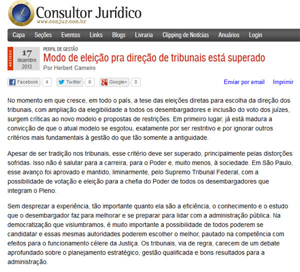 Conjur repercute artigo do presidente da Amagis