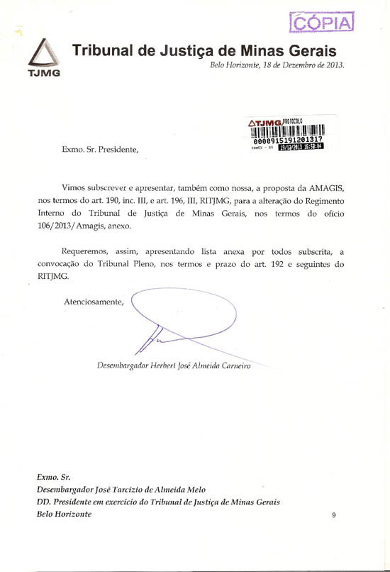 Requerimento de convocação do Pleno
