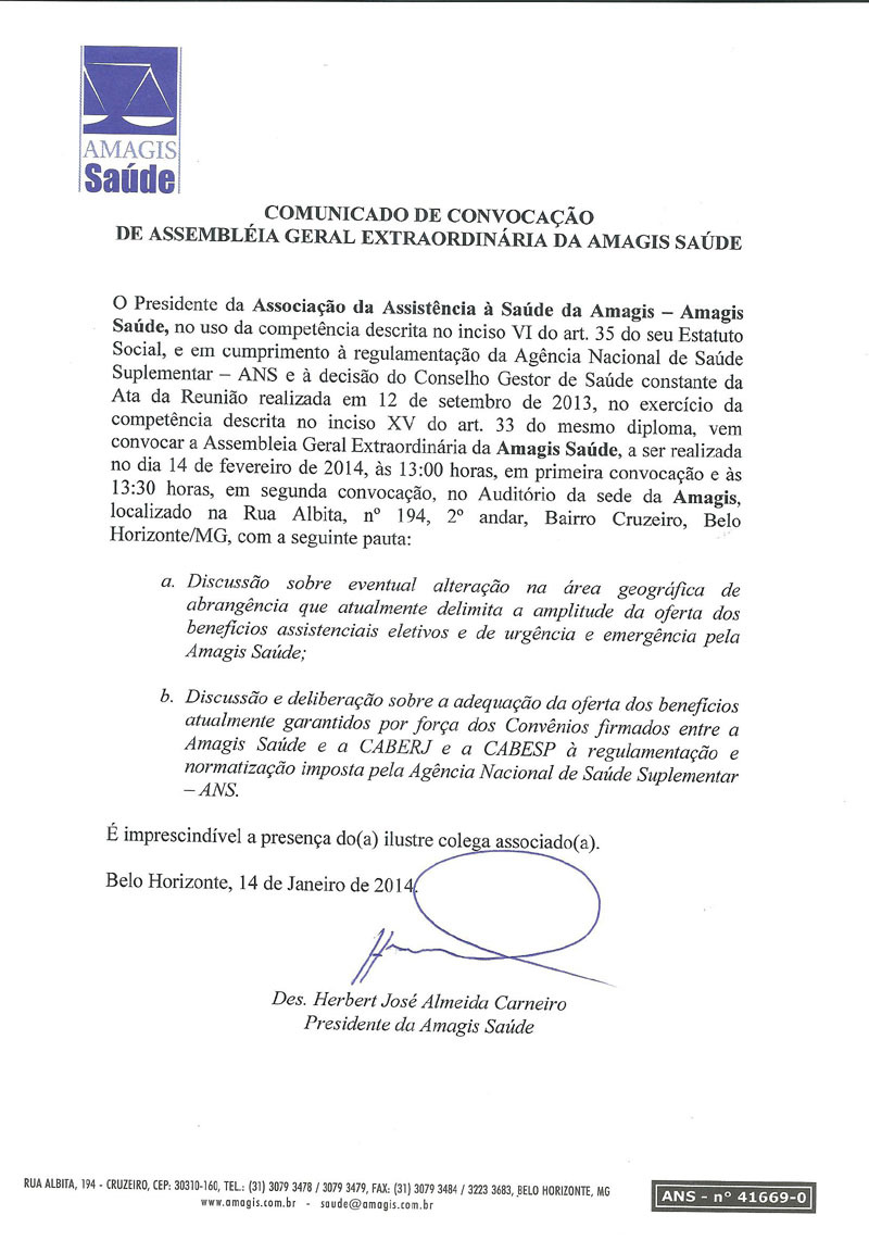 Edital de convocação do Amagis Saúde