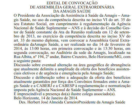 Edital de assembleia da Amagis Saúde é publicado no Diário Oficial