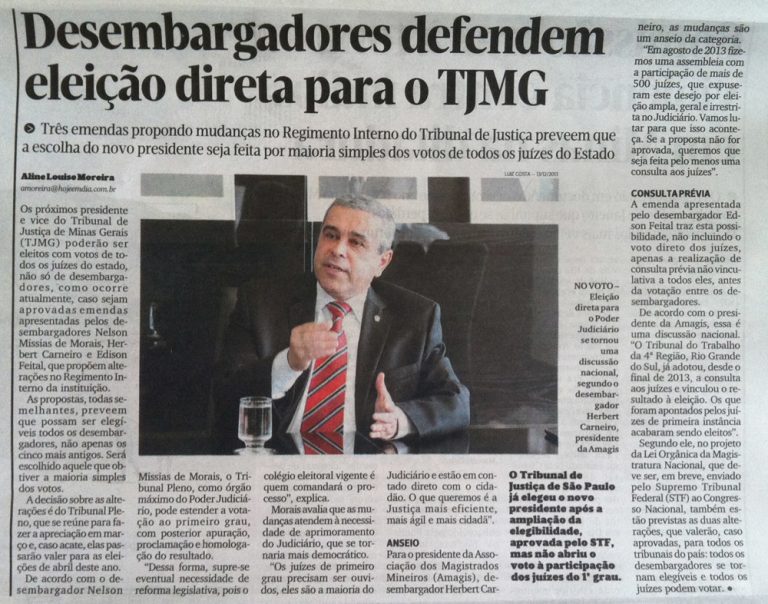 Jornal Hoje em Dia: Desembargadores defendem eleição direta