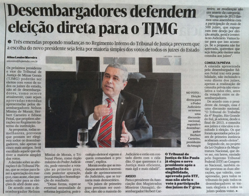 Jornal Hoje em Dia: Desembargadores defendem eleição direta