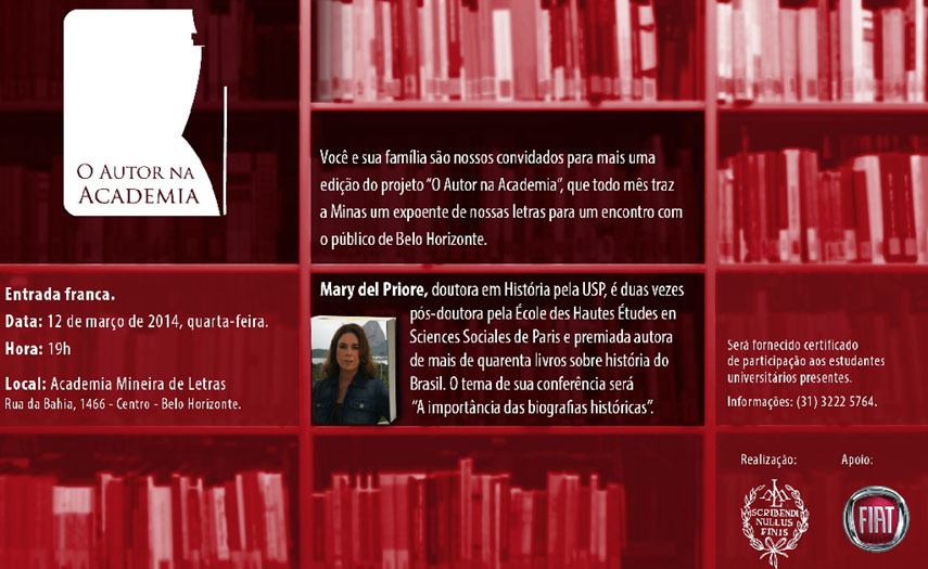 Mary del Priore fala sobre biografias na Academia Mineira de Letras