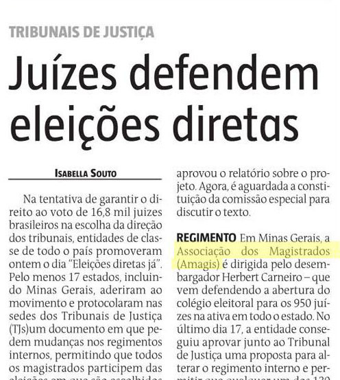 Estado de Minas: Juízes defendem eleições diretas no TJMG