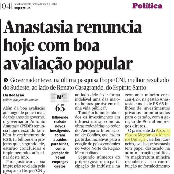 Hoje em Dia: Anastasia renuncia hoje com boa avaliação popular