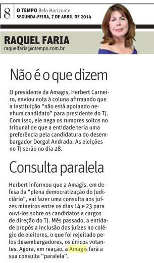 O Tempo: colunista divulga contestação da Amagis de informação sobre eleições do TJMG