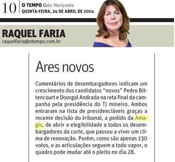 Eleição no TJMG é tema de coluna do jornal O Tempo
