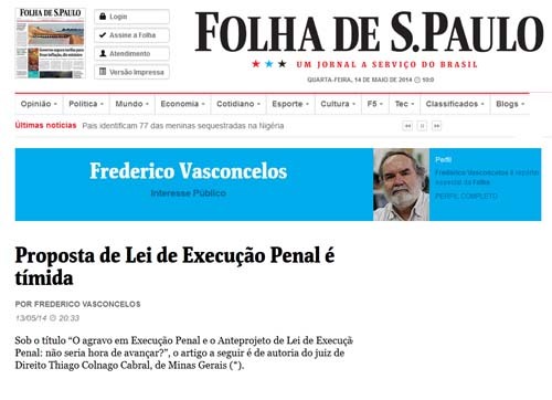 Folha de S. Paulo destaca artigo do juiz Thiago Colnago