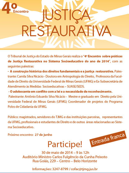4º Encontro sobre Justiça Restaurativa acontece no dia 30 de maio