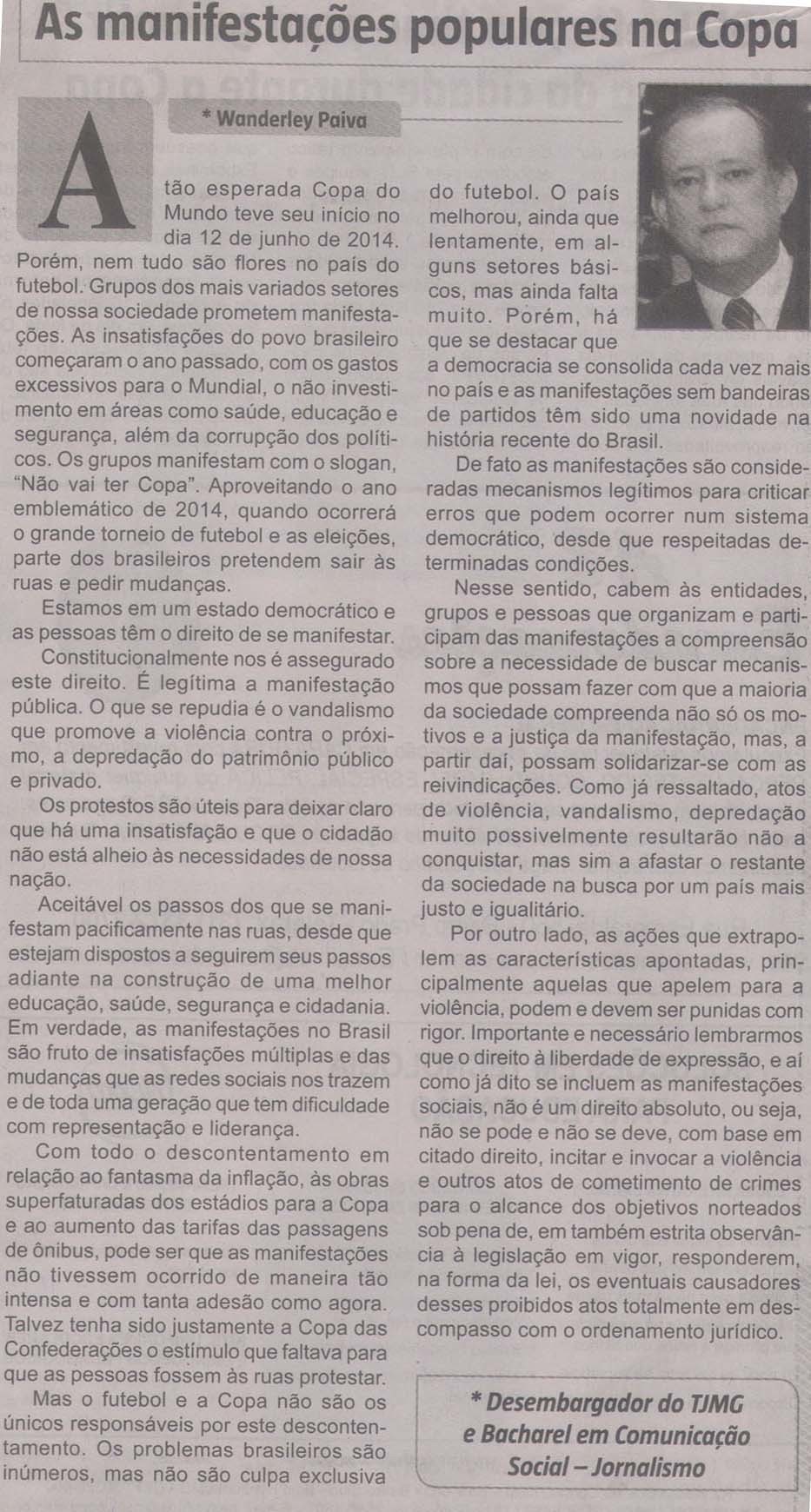 Artigo – As manifestações populares na copa