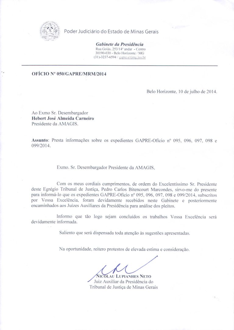 Ofício nº 050/GAPRE/MRM/2014
