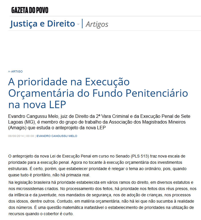 Juiz Evandro Cangussu publica artigo sobre a LEP