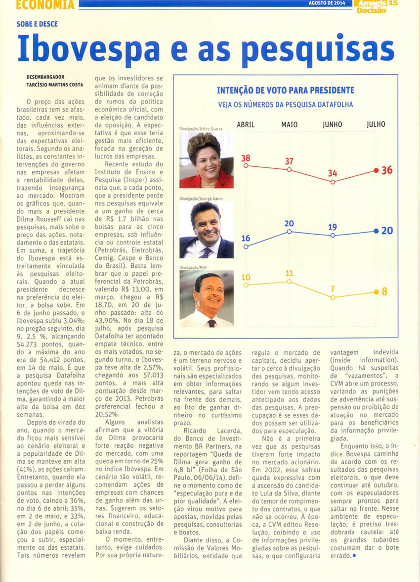 Desembargador Tarcísio Martins da Costa escreve artigo no jornal Decisão