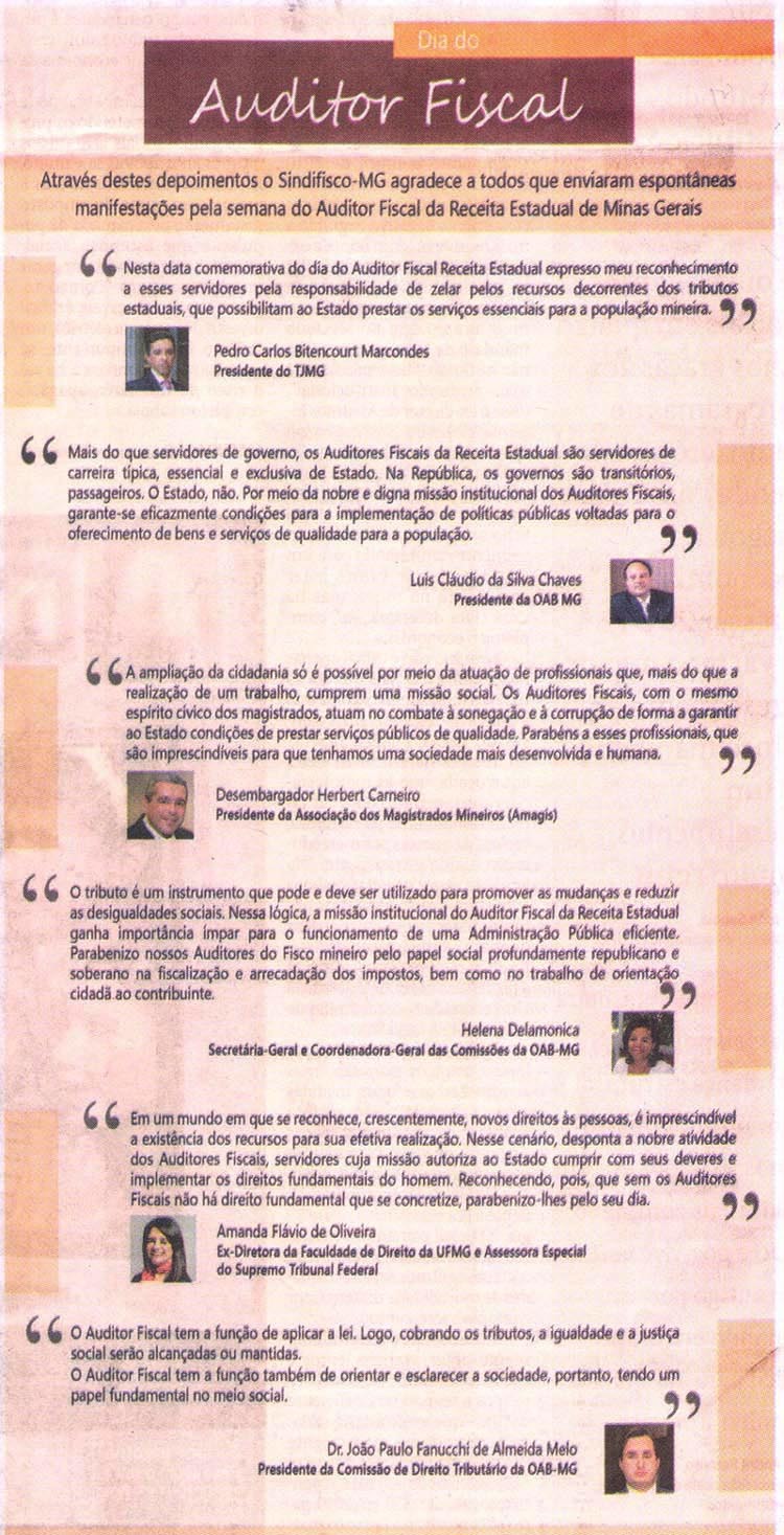 Presidentes da Amagis e do TJMG saúdam Dia do Auditor Fiscal