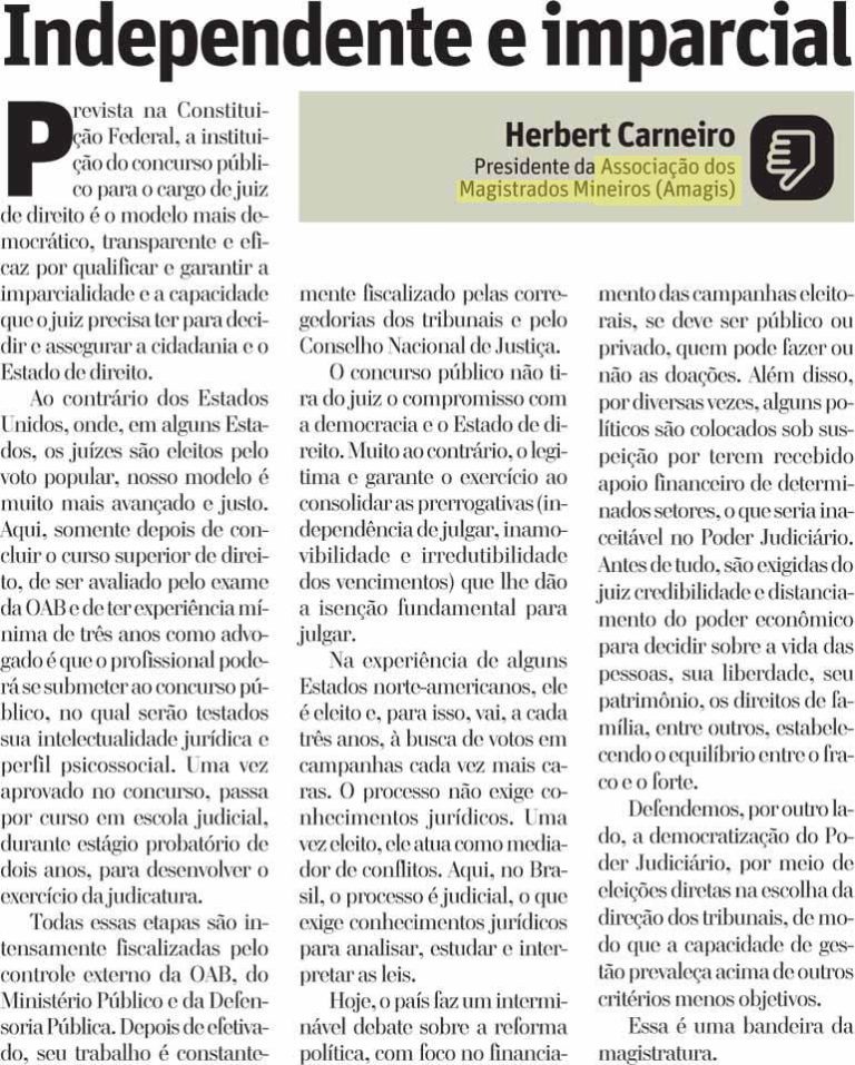 Presidente da Amagis publica artigo sobre importância das prerrogativas dos magistrados