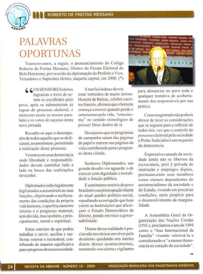 Revista da Abrame publica discurso do juiz Roberto Messano