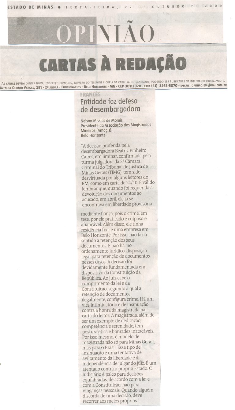 Amagis repudia insinuações contra desembargadora