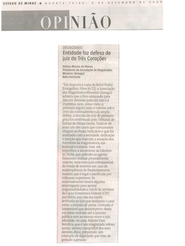 Amagis publica carta em defesa de juiz