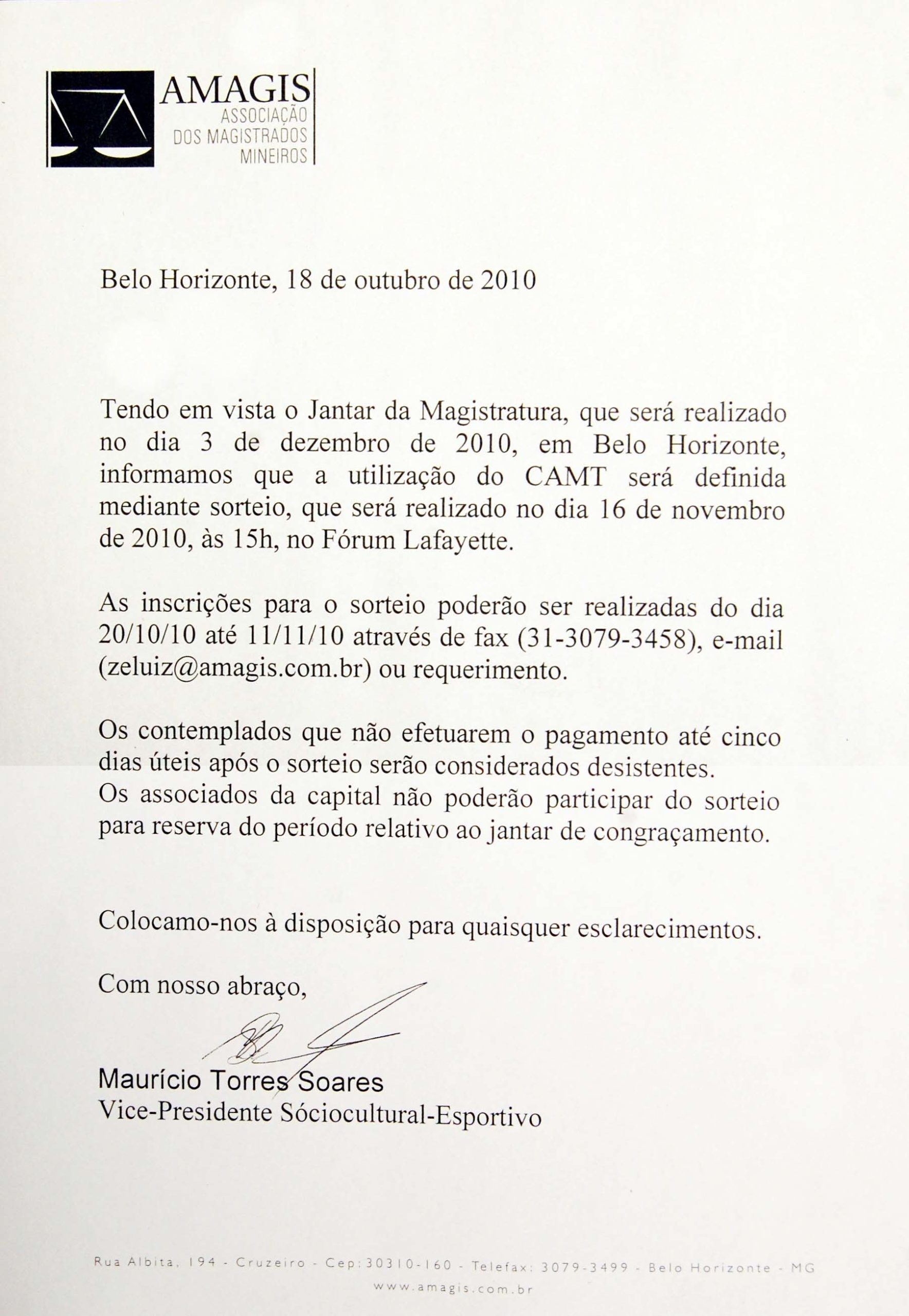 Jantar da Magistratura: vagas para o CAMT serão definidas por sorteio