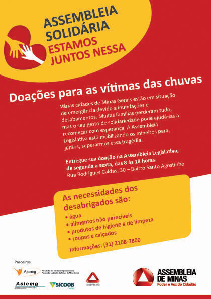 ALMG recebe doações para ajudar vítimas da chuva