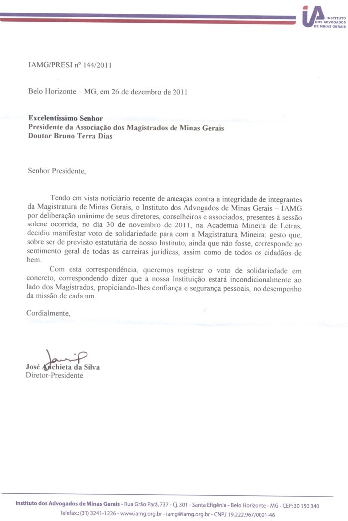 Advogados manifestam apoio à magistratura mineira