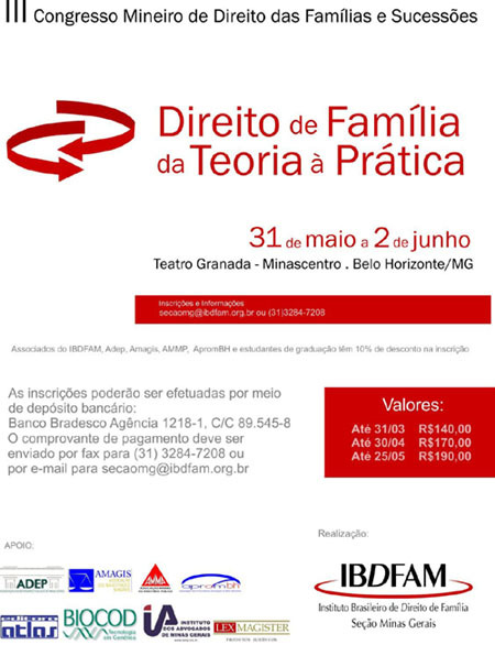 IBDFAM-MG realizará congresso em Belo Horizonte