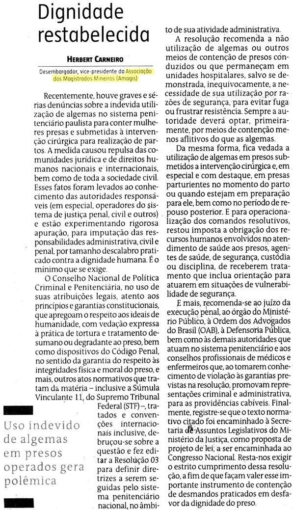 Artigo – Dignidade restabelecida