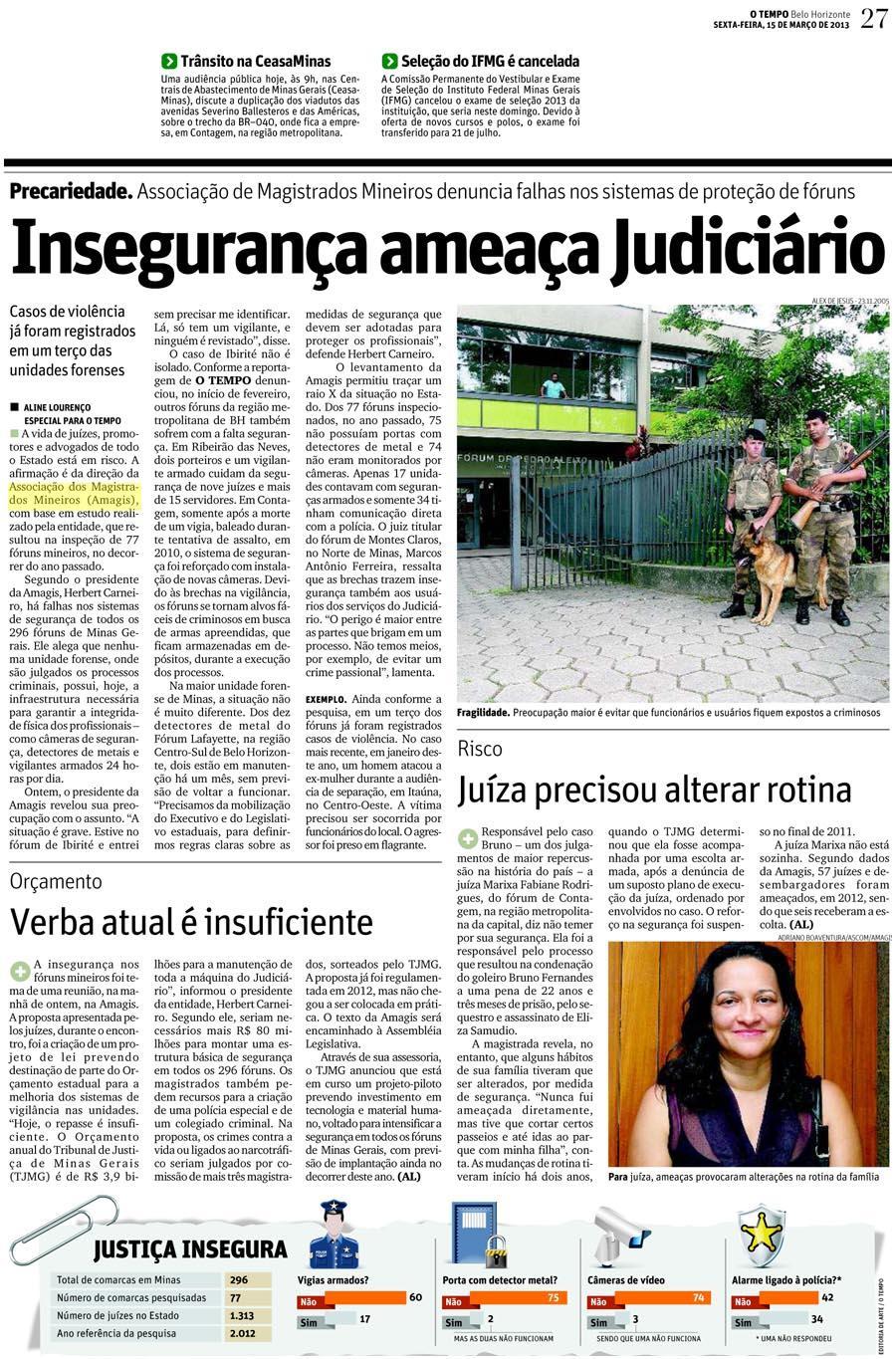 Imprensa repercute necessidade de segurança nos fóruns mineiros