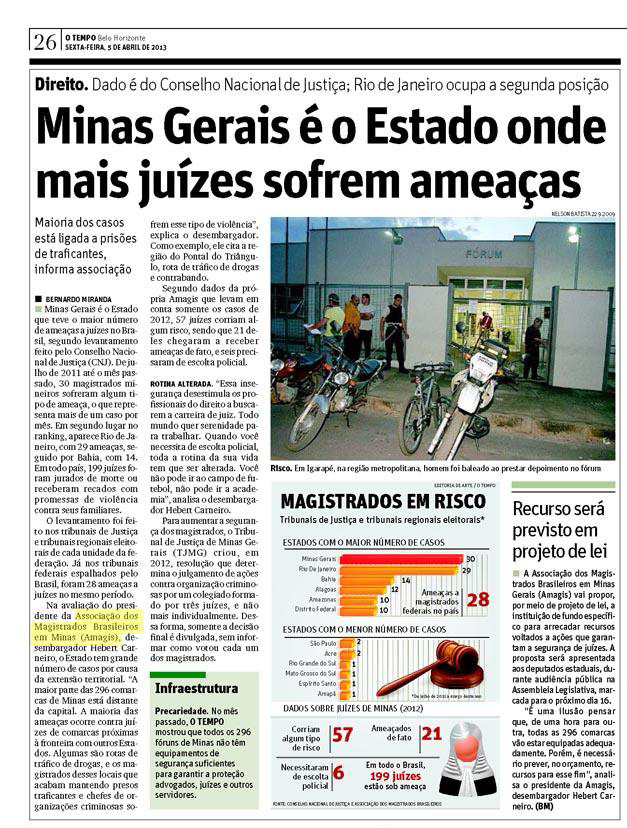 Imprensa mineira destaca insegurança de magistrados