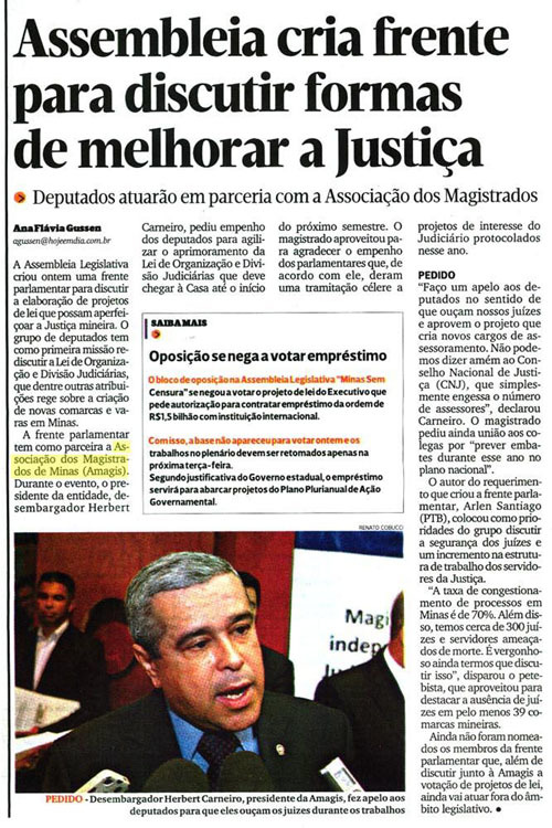 Imprensa mineira destaca lançamento da Frente de Aperfeiçoamento do Judiciário