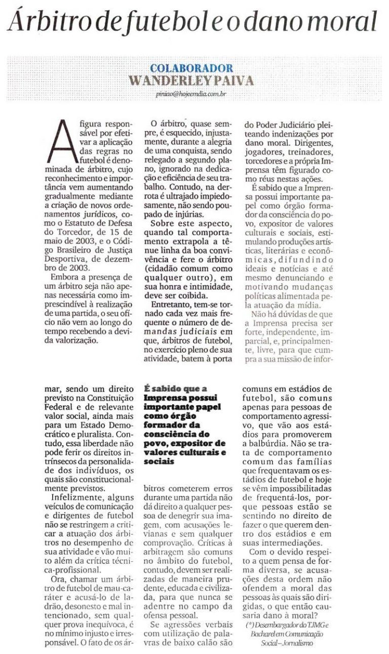 Artigo ? ?Árbitro de futebol e o dano moral?