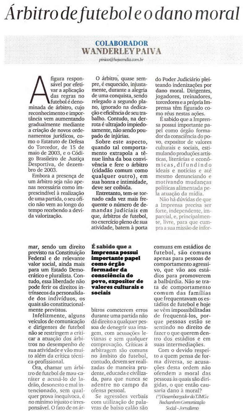 Artigo ? ?Árbitro de futebol e o dano moral?