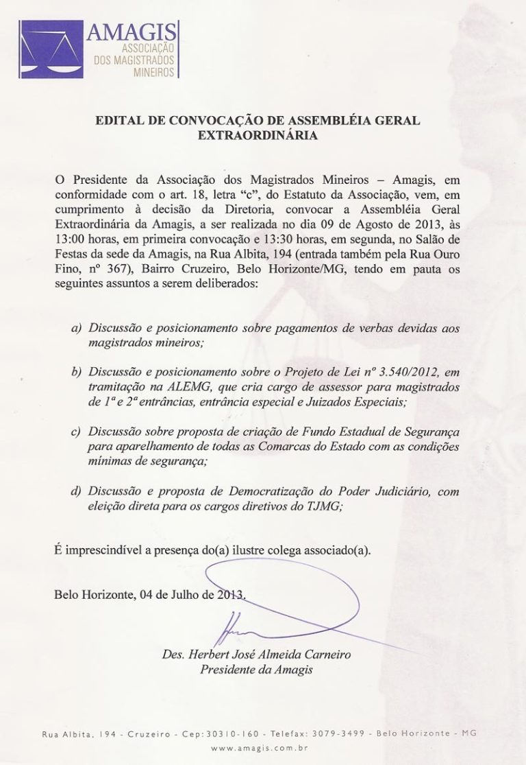Edital de convocação de Assembleia Geral Extraordinária