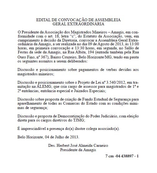 Edital de convocação para Assembleia da Amagis é publicado no Diário Oficial