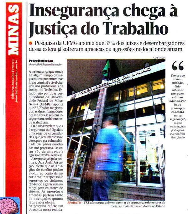 Hoje em Dia: Insegurança chega à Justiça do Trabalho