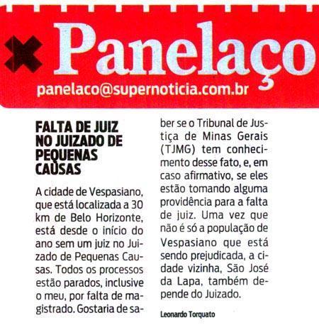 Jornal destaca nota sobre falta de juiz no Juizado Especial de Vespasiano