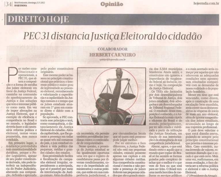 Em artigo, Herbert Carneiro se opõe à aprovação da PEC 31
